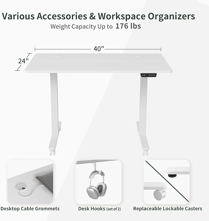 FEZIBO Electric Standing Desk, 40 x 24 Inches Height Adjustable Stand up Desk, Sit Stand Home Office Desk, Computer Desk, White - LeafyLoom