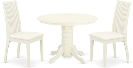 East West Furniture SHIP3-WHI-C 3 Piece Dinette Set for Small Spaces Contains a Round Dining Room Table with Pedestal and 2 Linen Fabric Kitchen Dining Chairs, 42x42 Inch, Linen White - LeafyLoom
