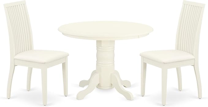East West Furniture SHIP3-WHI-C 3 Piece Dinette Set for Small Spaces Contains a Round Dining Room Table with Pedestal and 2 Linen Fabric Kitchen Dining Chairs, 42x42 Inch, Linen White - LeafyLoom