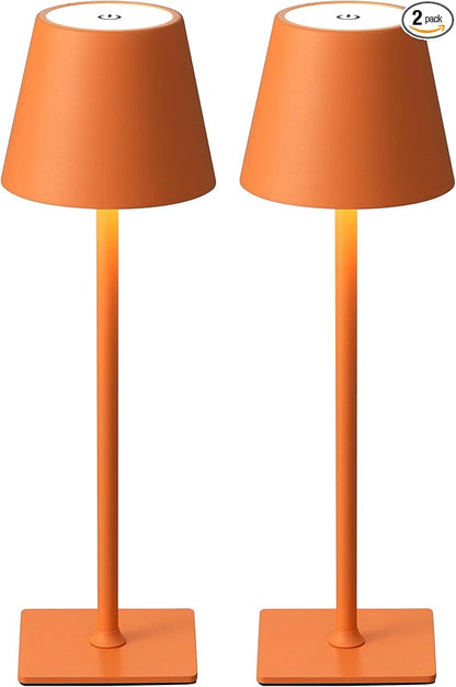 KDG 2 Pack Cordless Table Lamp,Portable LED Desk Lamp, 5000mAh Battery Operated, 3 Color Stepless Dimming Up, for Restaurant/Bedroom/Bars/Outdoor Party/Camping/Coffee Shop Night Light(Orange) - LeafyLoom