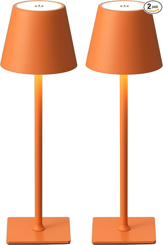 KDG 2 Pack Cordless Table Lamp,Portable LED Desk Lamp, 5000mAh Battery Operated, 3 Color Stepless Dimming Up, for Restaurant/Bedroom/Bars/Outdoor Party/Camping/Coffee Shop Night Light(Orange) - LeafyLoom