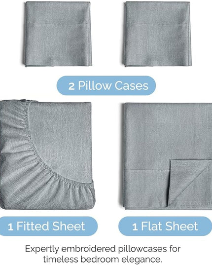 King Size 4 Piece Sheet Set - Comfy Breathable & Cooling Sheets - Hotel Luxury Bed Sheets for Women & Men - Deep Pockets, Easy-Fit, Soft & Wrinkle Free Sheets - Heathered Blue Oeko-Tex Bed Sheet Set - LeafyLoom