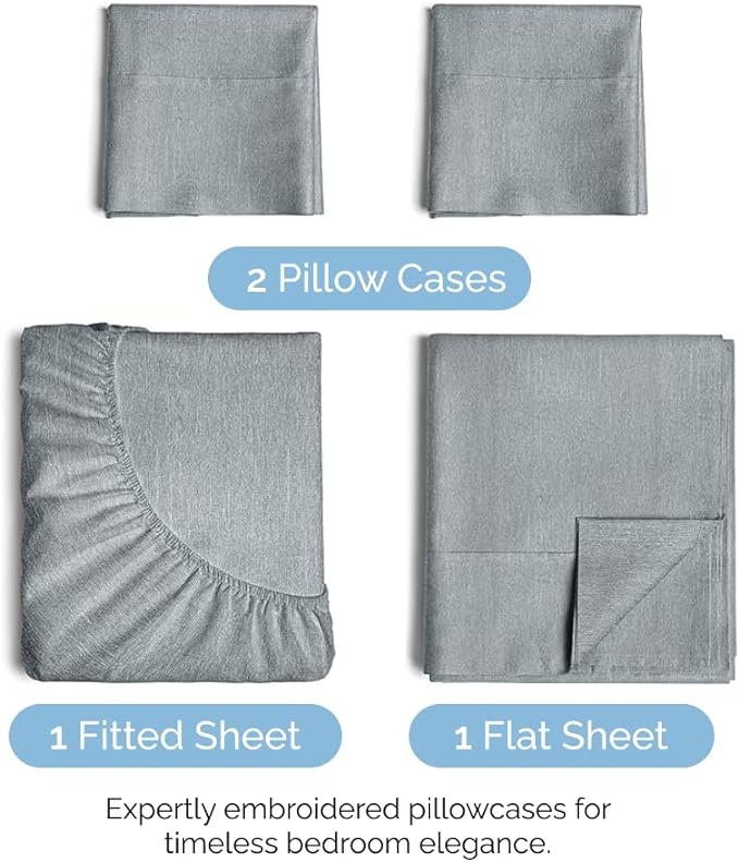 King Size 4 Piece Sheet Set - Comfy Breathable & Cooling Sheets - Hotel Luxury Bed Sheets for Women & Men - Deep Pockets, Easy-Fit, Soft & Wrinkle Free Sheets - Heathered Blue Oeko-Tex Bed Sheet Set - LeafyLoom