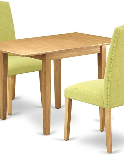 East West Furniture Norden 3 Piece Dinette Set for Small Spaces Contains a Rectangle Dining Table with Dropleaf and 2 Limelight Linen Fabric Parson Chairs, 30x48 Inch, NDEN3-OAK-07 - LeafyLoom