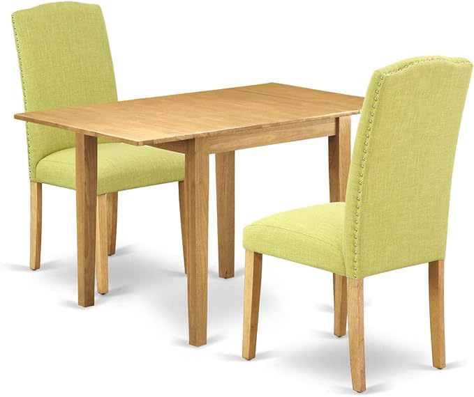 East West Furniture Norden 3 Piece Dinette Set for Small Spaces Contains a Rectangle Dining Table with Dropleaf and 2 Limelight Linen Fabric Parson Chairs, 30x48 Inch, NDEN3-OAK-07 - LeafyLoom