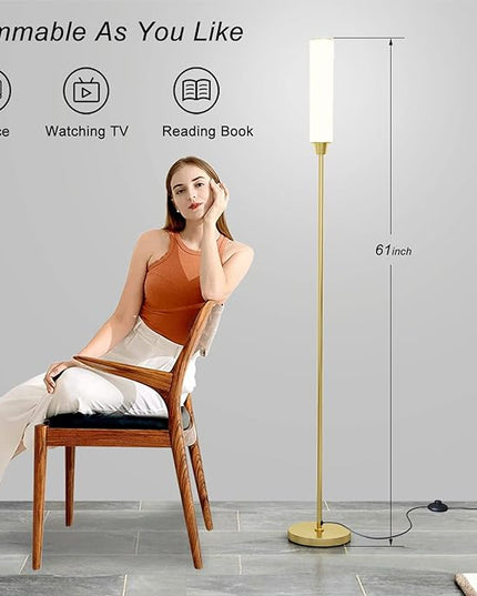 Floor Lamp with Remote Control,Bright Floor Lamps for Living Room/Bedroom/Office, Stepless Adjustable 3000K-6000K Colors and 10-100% Brightness,Standing Light with Foot Switch (Gold) - LeafyLoom