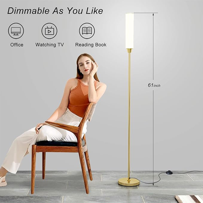 Floor Lamp with Remote Control,Bright Floor Lamps for Living Room/Bedroom/Office, Stepless Adjustable 3000K-6000K Colors and 10-100% Brightness,Standing Light with Foot Switch (Gold) - LeafyLoom
