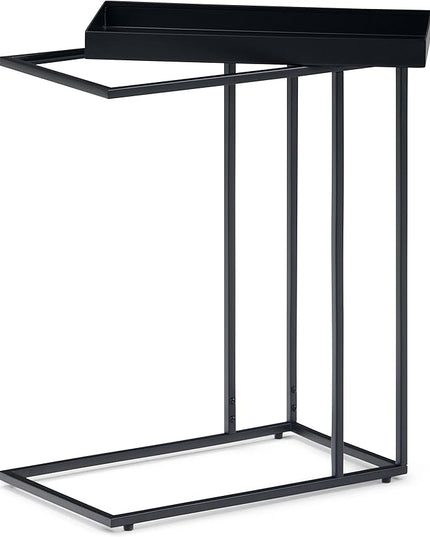 SIMPLIHOME Garner 18 Inch Wide Metal Tray Top C Side Table in Black, For the Living Room and Bedroom - LeafyLoom