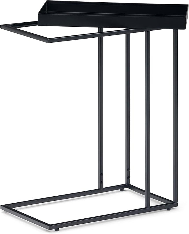 SIMPLIHOME Garner 18 Inch Wide Metal Tray Top C Side Table in Black, For the Living Room and Bedroom - LeafyLoom