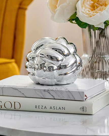 Silver Decor Knot, Silver Table Decor, Coffee Table Decor, Shelf Decor, Modern Decor for Decorative Books, Decorative Objects (5X4inc) - LeafyLoom