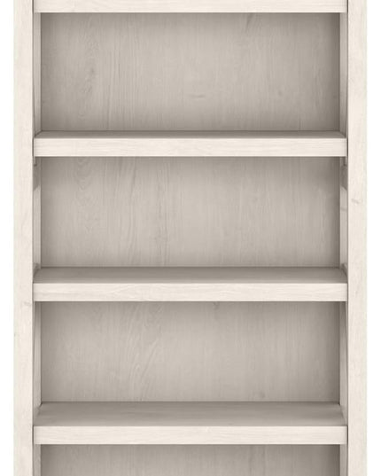 Bush Furniture Key West Bookcase Shelf in Linen White Oak | Farmhouse Bookshelf Display Cabinet for Library, Bedroom, Living Room, and Office - LeafyLoom