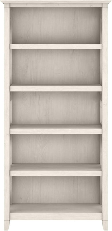 Bush Furniture Key West Bookcase Shelf in Linen White Oak | Farmhouse Bookshelf Display Cabinet for Library, Bedroom, Living Room, and Office - LeafyLoom
