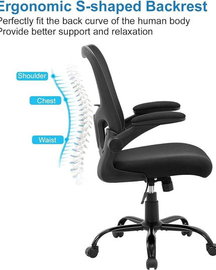 Office Chair Ergonomic Desk Chair, Mesh Computer Home Office Desk Chairs with Adjustable Lumbar Support and Flip-up Armrests, Swivel Comfy Task Executive Chair, Black - LeafyLoom