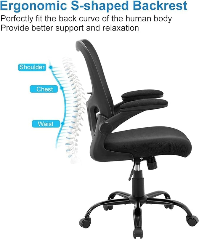 Office Chair Ergonomic Desk Chair, Mesh Computer Home Office Desk Chairs with Adjustable Lumbar Support and Flip-up Armrests, Swivel Comfy Task Executive Chair, Black - LeafyLoom