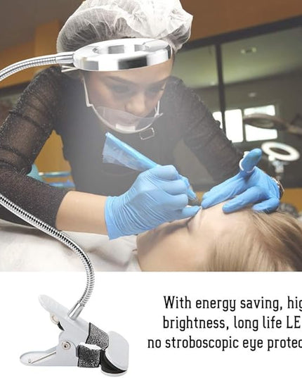 USB Gooseneck Lamp, Circle Makeup Lamp Eyebrow Lip Tattoo Beauty Salon Desktop LED Lights with Clip, Portable Desk Light for Reading, Makeup - LeafyLoom