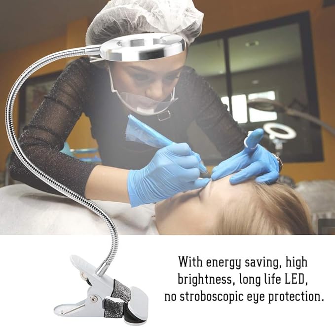 USB Gooseneck Lamp, Circle Makeup Lamp Eyebrow Lip Tattoo Beauty Salon Desktop LED Lights with Clip, Portable Desk Light for Reading, Makeup - LeafyLoom