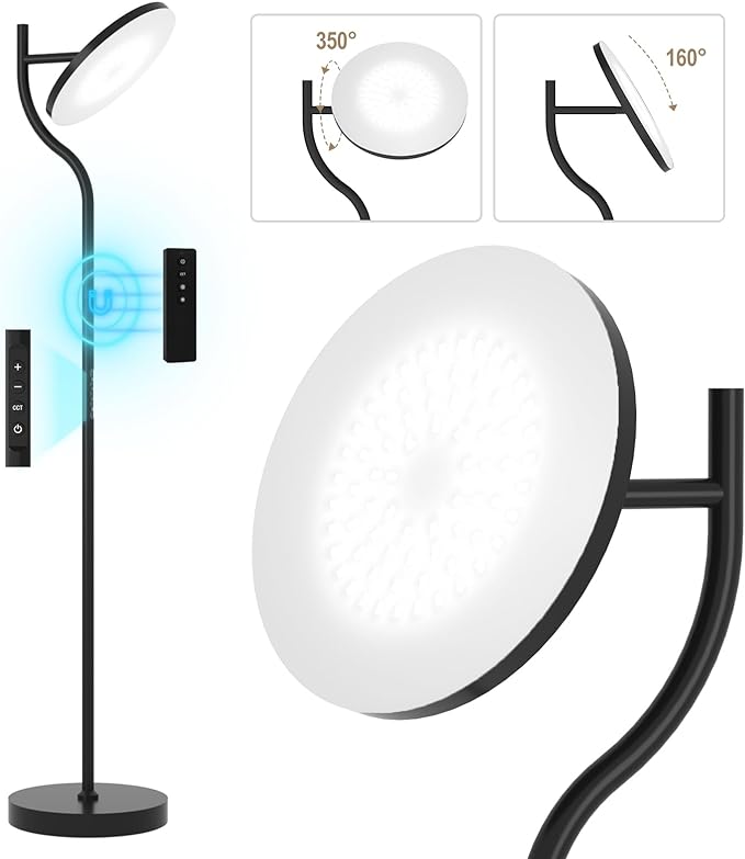PESRAE 36W/3600LM LED Torchiere Super Bright Standing Lamp for Living Room, Rotatable Tall Lamp with Remote Control, Stepless Color Temperatures and Dimming Floor Lamps for Bedroom Office - LeafyLoom