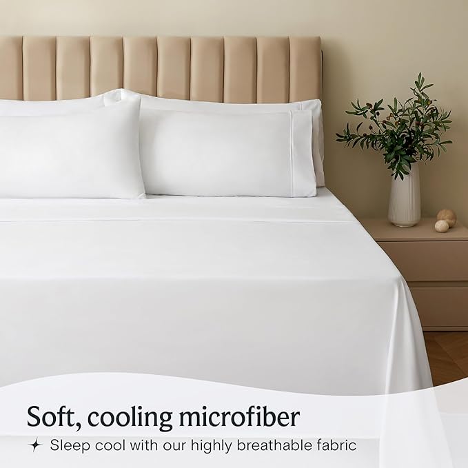 LuxClub 6 PC Full Size Sheet Set Bed Sheets Deep Pockets 18" Eco Friendly Wrinkle Free Cooling Bed Sheets Machine Washable Hotel Bedding Silky Soft - White Full - LeafyLoom