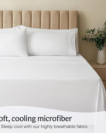 LuxClub Twin Sheets Set - Soft Twin Bed Sheets for Boys and Girls, 4 PC Deep Pockets 18" Eco Friendly Wrinkle Free Fitted Sheets Machine Washable Hotel Bedding Silky Soft - Snow White Twin - LeafyLoom