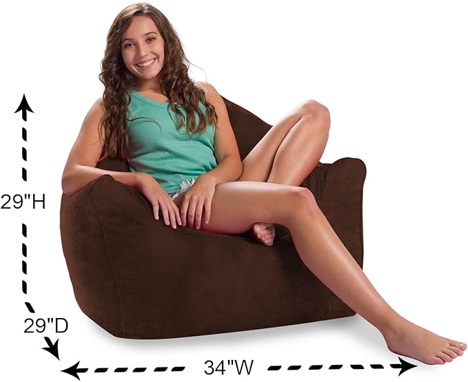 Posh Creations Structured Comfy Bean Bag Chair for Gaming, Reading, and Watching TV, Malibu Lounge, Rabbit Fur - Brown - LeafyLoom