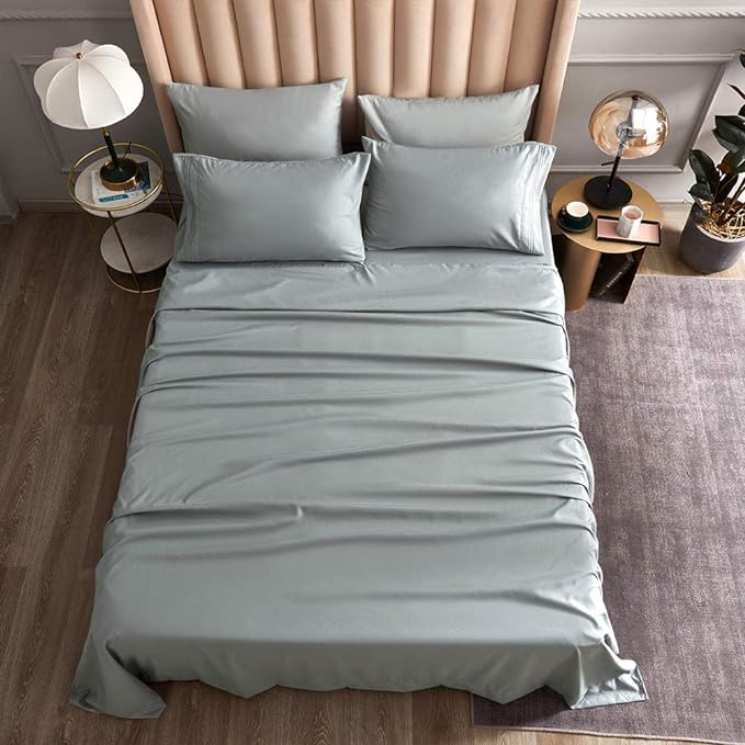 Bed Sheet Set - Brushed Microfiber Bedding - Bedding Sheets & Pillowcases - Deep Pockets - Easy Fit - Breathable & Cooling Sheets - 4 Piece California King Light Gray - LeafyLoom