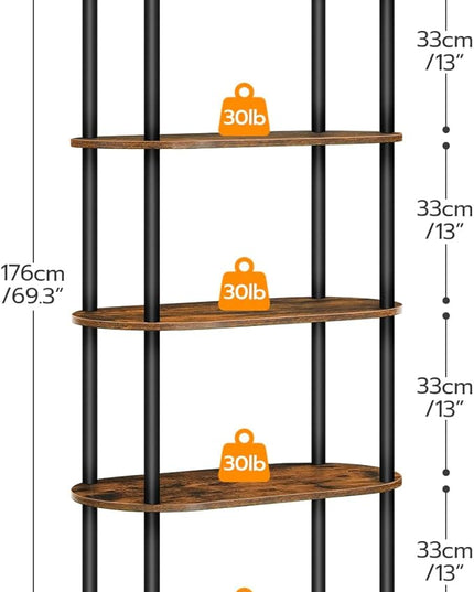 HOOBRO 5 Tier Open Bookshelf, Industrial Arched Bookcase Display Shelf Racks, Wooden Bookcase Storage Shelves Metal Frame, Tall Storage Organizer for Home, Easy Assembly, Rustic Brown BF176SJ01 - LeafyLoom