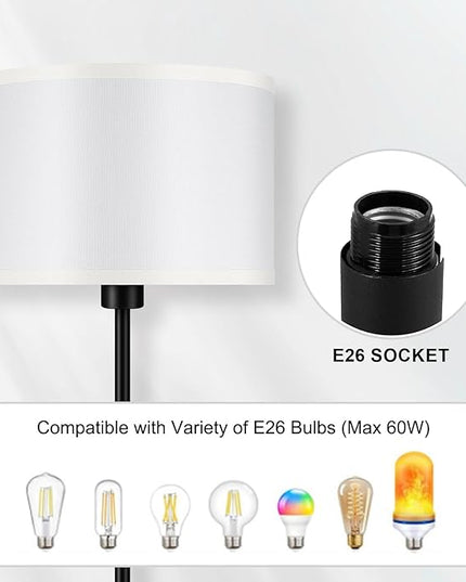 Floor Lamps for Living Room, Modern Standing Lamp with 3 Color Temperatures(9W Bulb), White Linen Lampshade, Foot Switch, Simple Reading Floor Lamps Tall Lamps for Bedroom/Office/Nightstand/Classroom - LeafyLoom
