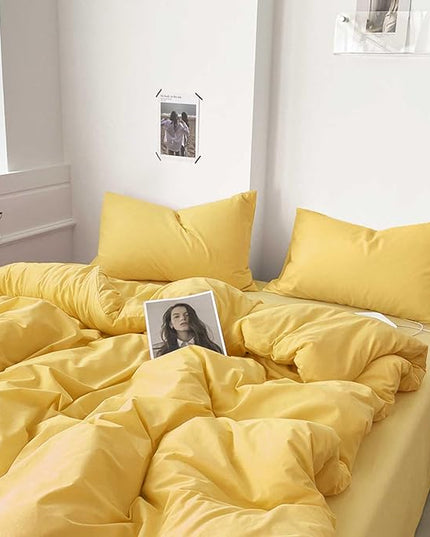ETDIFFE Yellow Comforter Set Queen Size, 3 Piece Aesthetic Modern Bedding Set - Soft & Lightweight All Season Microfiber Down Alternative Bed Comforter with 2 Pillow Shams for Preppy Dorm - LeafyLoom