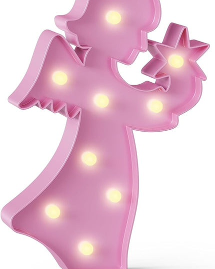 Angel Pink Party Decorations, Battery Powered Angel Night Light for Kids, Girl Birthday Party Decorations, Pink Room Decor for Girls, Pink Wall Decor for Girls Bedroom - LeafyLoom
