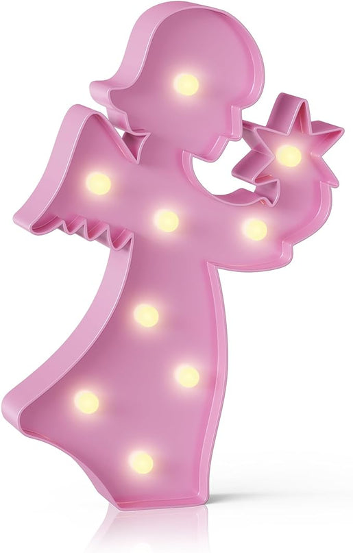 Angel Pink Party Decorations, Battery Powered Angel Night Light for Kids, Girl Birthday Party Decorations, Pink Room Decor for Girls, Pink Wall Decor for Girls Bedroom - LeafyLoom