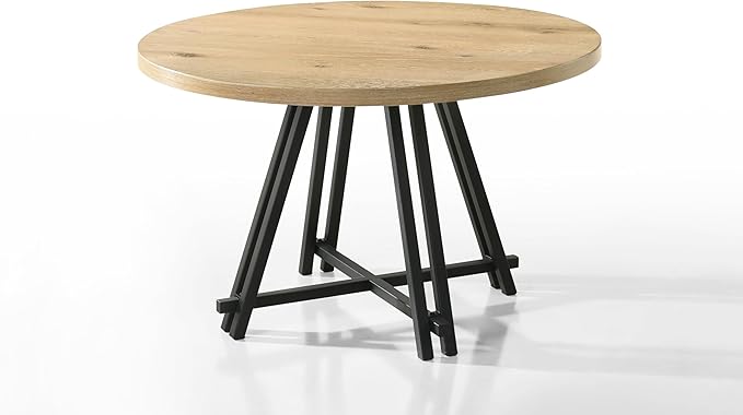 NicBex 47Inch Round Dining Table,Mid-Century Kitchen Table with Metal Leg Frame and Cross Base Leg for 2 to 4,Leisure Coffee Table for Kitchen,Small Space,Meeting Room and Living Room,Space-Saving,Oak - LeafyLoom