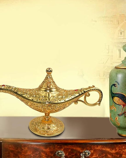 Vintage Legend Aladdin Lamp Magic Genie Wishing Light,Collectable Rare Classic Arabian Costume Props Lamp Tabletop Decor Crafts for Home/Wedding Decoration (Gold) - LeafyLoom