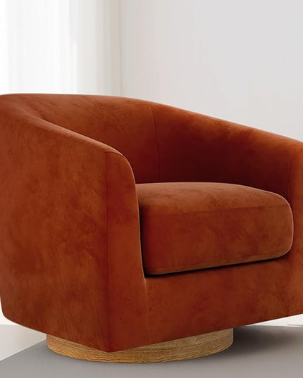 MUUEGM Accent Chair with Arms, 360 Degree Swivel Accent Chair with Wood Base, Modern Barrel Chair for Living Room, Bedroom, Waiting Room, Fully Assembled,Performance Fabric in Mature Brown - LeafyLoom