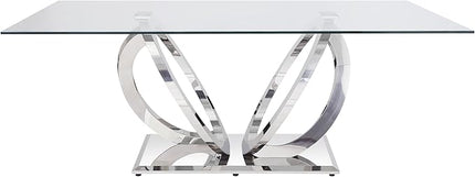 NicBex Dining Table Contemporary Kitchen Table Farmhouse Rustic Dining Table, Clear Glass & Mirrored Silver Finish Rectangular Dining Table, Easy Assembly, Clear + Silver - LeafyLoom