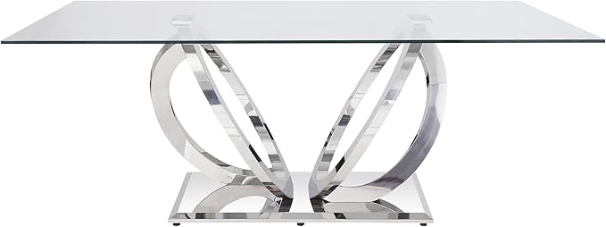 NicBex Dining Table Contemporary Kitchen Table Farmhouse Rustic Dining Table, Clear Glass & Mirrored Silver Finish Rectangular Dining Table, Easy Assembly, Clear + Silver - LeafyLoom