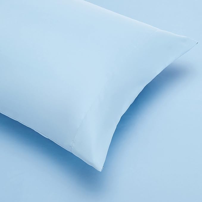 Amazon Basics Lightweight Microfiber Bed-in-a-Bag Comforter 7-Piece Bedding Set, Full/Queen, Blue Stripe, Striped - LeafyLoom