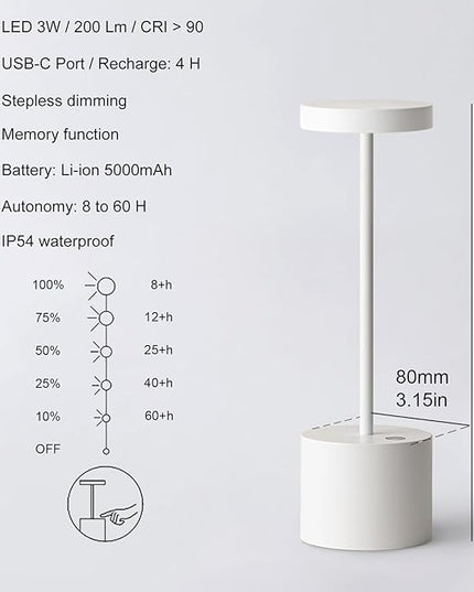 Cordless Table Lamp, Rechargeable Portable LED Outdoor Waterproof Battery Operated Light (2 Pack White), Dimmable, for Restaurant/Outside/Dining/Home/Patio/Dinner/Camping/Bar/Porch - LeafyLoom