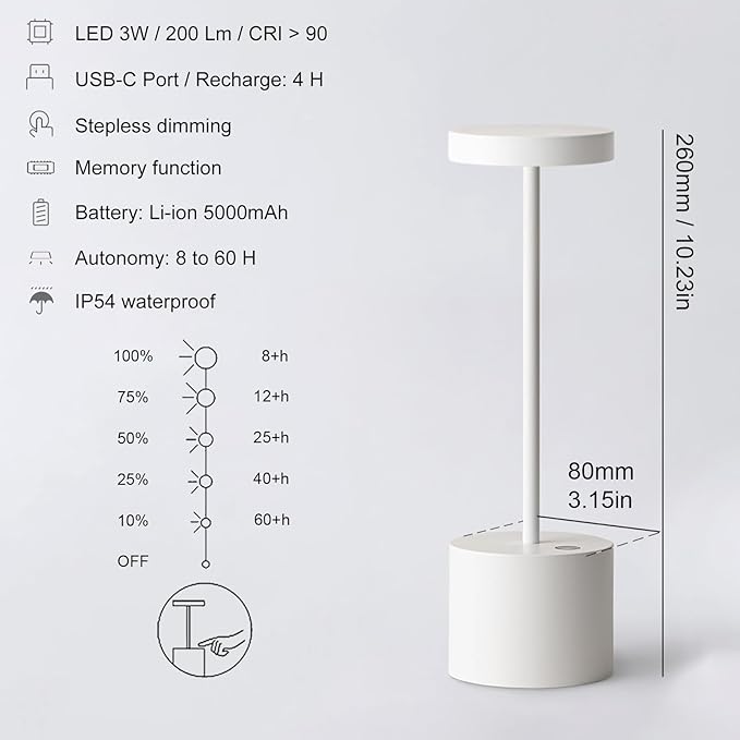 Cordless Table Lamp, Rechargeable Portable LED Outdoor Waterproof Battery Operated Light (2 Pack White), Dimmable, for Restaurant/Outside/Dining/Home/Patio/Dinner/Camping/Bar/Porch - LeafyLoom