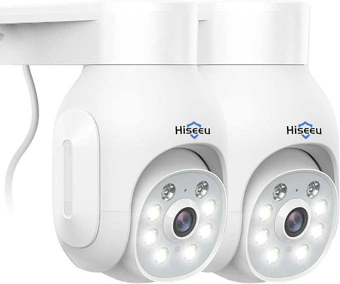 Hiseeu Wireless Camera Outdoor, 2.4G/5G 3MP WiFi Security Camera Color Night Vision, Pan&Tilt 360° View, Motion Detection, Siren/Motion/Light Alarm, IP66, Compatile NVR, No Monthly Fee Hiseeu