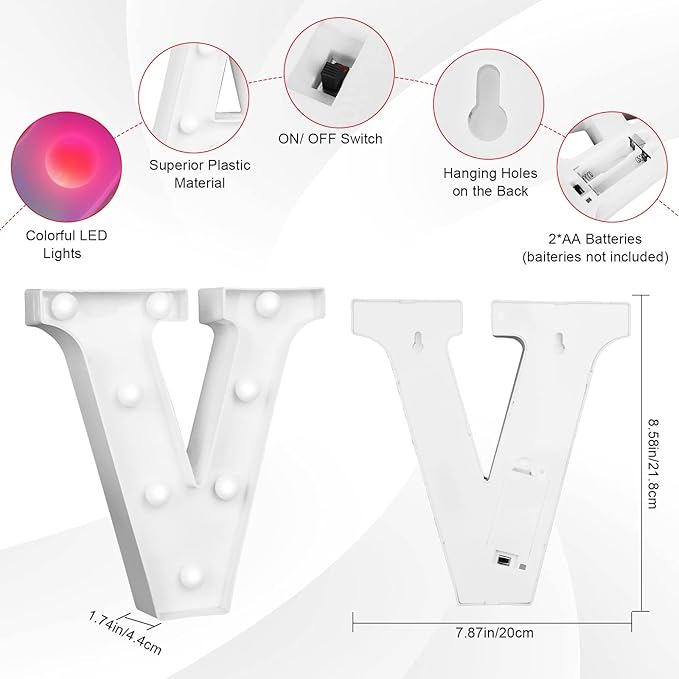 Colorful Letter LED Lights, 16 Colors Changing LED Marquee Letter Lights, Dimmable Night Lights for Wedding, Birthday, Holiday, Party, Bar, Christmas Decoration,Dorm Room Decor-Multicolor V - LeafyLoom
