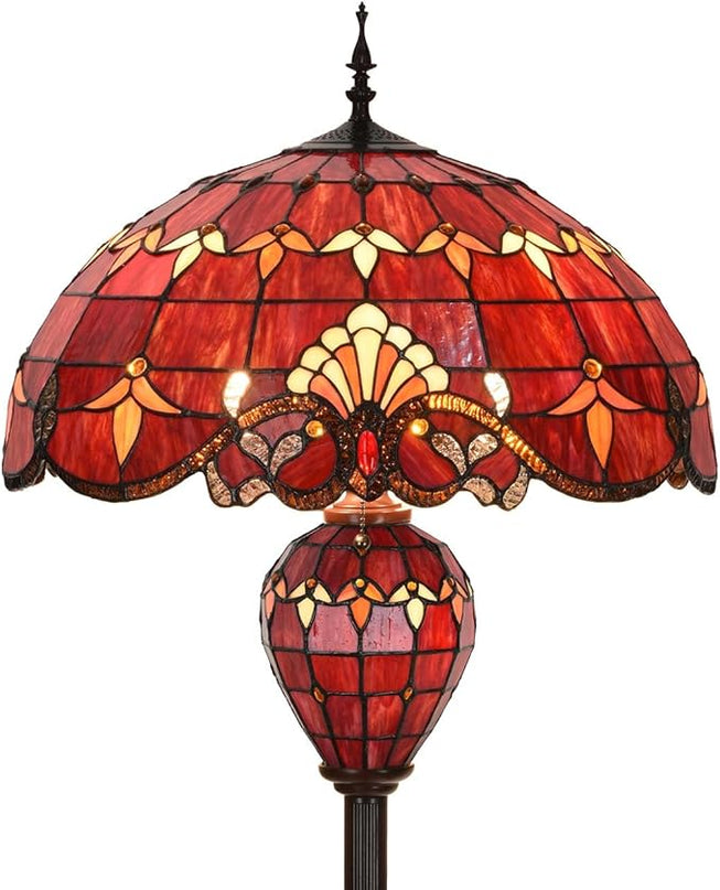 Bieye L10887 Baroque Tiffany Style Stained Glass Double Lit Floor Lamp for Home Decor 64-inch Tall (20-inch Wide, Red) - LeafyLoom