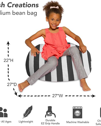 Posh Creations Bean Bag Chair for Kids, Teens, and Adults Includes Removable and Machine Washable Cover, Canvas Stripes Gray and White, 27in - Medium - LeafyLoom