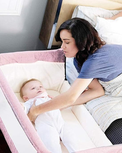 3 in 1 Travel Baby Crib,Baby Bed with Breathable Net,Adjustable Portable Bed for Infant/Baby with Detachable Mosquito net and Mattress,Pink - LeafyLoom