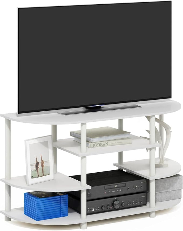Furinno JAYA TV Entertainment Center, White/White - LeafyLoom