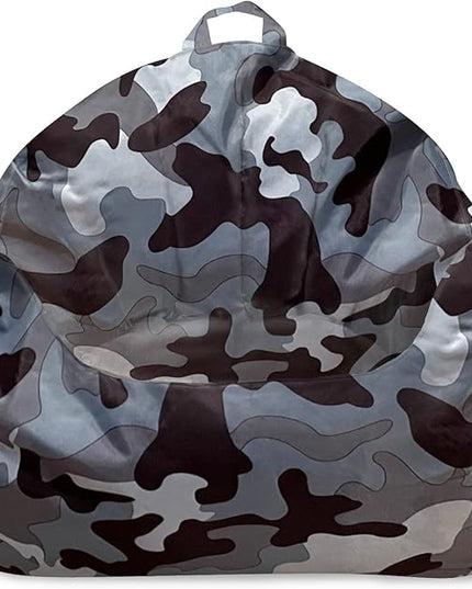 Posh Creations Structured Comfy Bean Bag Chair for Gaming, Reading and Watching TV, Malibu Lounge, Nylon - Camo Gray and White - LeafyLoom