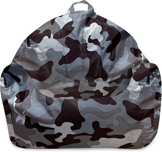 Posh Creations Structured Comfy Bean Bag Chair for Gaming, Reading and Watching TV, Malibu Lounge, Nylon - Camo Gray and White - LeafyLoom