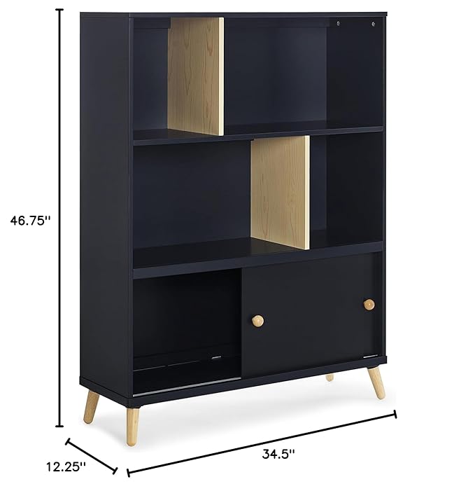Delta Children Essex Bookcase - Greenguard Gold Certified, Black/Natural - LeafyLoom