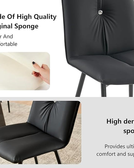 YOUTASTE Black Dining Chairs Set of 2 Modern Upholstered Kitchen Chairs with Back and Metal Legs,Soft Padded Side Chairs Dinner Chairs with Metal Legs for Living Room Bedroom - LeafyLoom