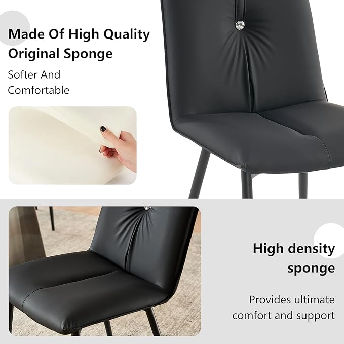 YOUTASTE Black Dining Chairs Set of 2 Modern Upholstered Kitchen Chairs with Back and Metal Legs,Soft Padded Side Chairs Dinner Chairs with Metal Legs for Living Room Bedroom - LeafyLoom