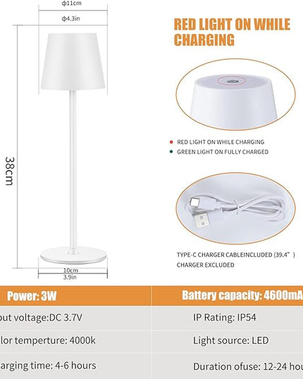Cordless Table Lamps USB Rechargeable Simplicity Desk Lamp Built-in 4600 mAh Battery LED Battery Operated lamp with Touch Control Table lamp - Bedroom/Desk/Reading/Patio(White) - LeafyLoom